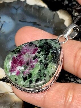 Dainty Ruby Zoisite Crystal Pendant 2”